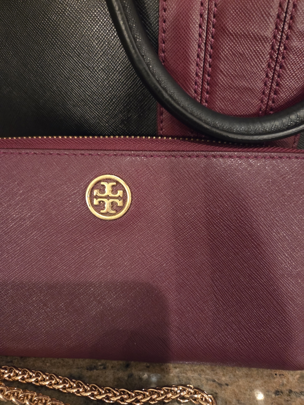 Tory Burch Black & Burgundy Leather Satchel with Matching Wallet - Picture 3 of 13